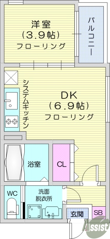 1DK　2名入居可能　浴室乾燥機　インターネット無料