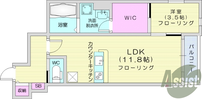 1LDK、エアコン、追い炊き機能、浴室乾燥機