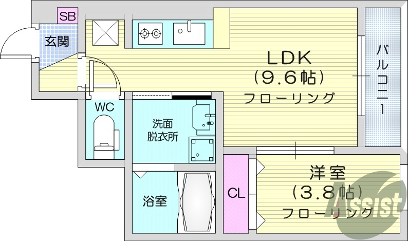 1LDK 、エアコン、室内洗濯機置場、トイレ浴室別、収納