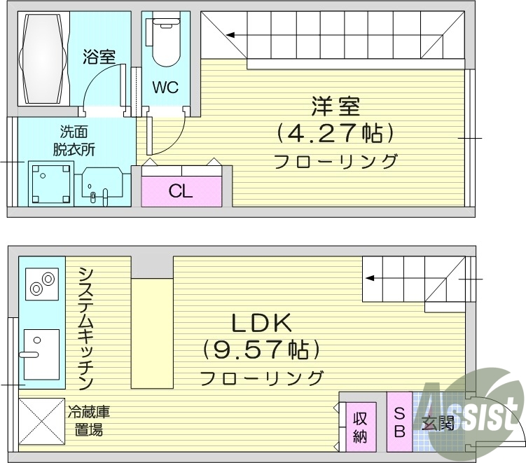 1LDK、メゾネットタイプ、ネット使用料不要、日当たり良好