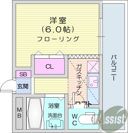 1K、ペット可、ロフト、バストイレ別、鉄骨、宅配ボックス