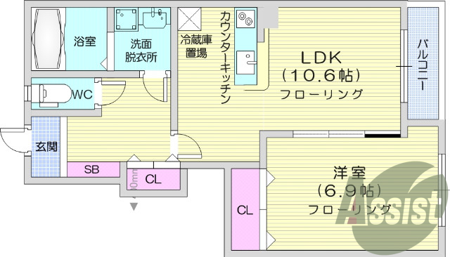 １LDK、オール電化、インターネット無料、カウンターキッチン