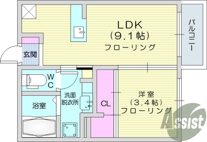 1LDK、温水洗浄暖房便座、ネット無料、エアコン