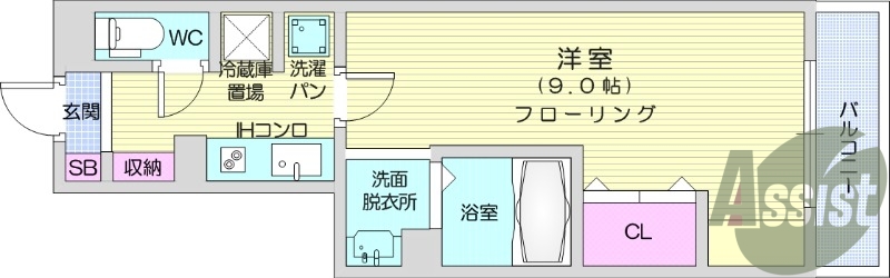 1k、カードキー、バストイレ別、BS、ホームセキュリティ