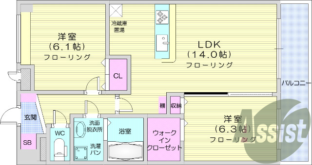 ２LDK、南向き、日当たり良好、バストイレ別、追い焚き機能有