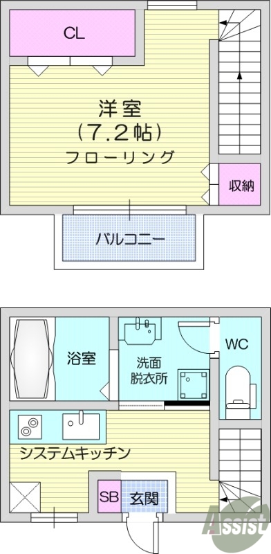 写真は別室です。1DK、メゾネット、バストイレ別、追い炊き