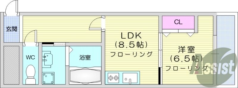 １K、インターネット無料、事務所使用可