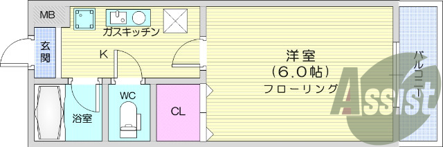 1K、バストイレ別、南向き、TVインターホン