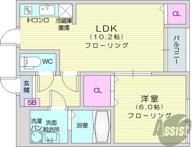 １ＬＤＫバストイレ別、エアコン、温水洗浄便座、シューズbox