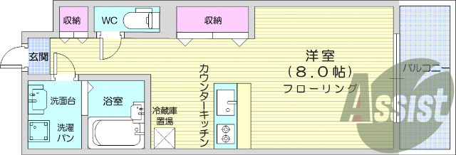 １K、西向き、浴室乾燥機、追い焚き機能、洋室8.0帖