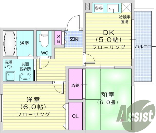 2DK、モニター付きインターホン、エアコン