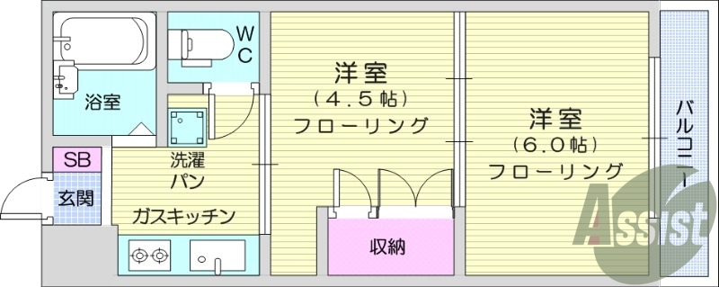 2K、カメラ付きインターフォン、エレベーター、バストイレ別