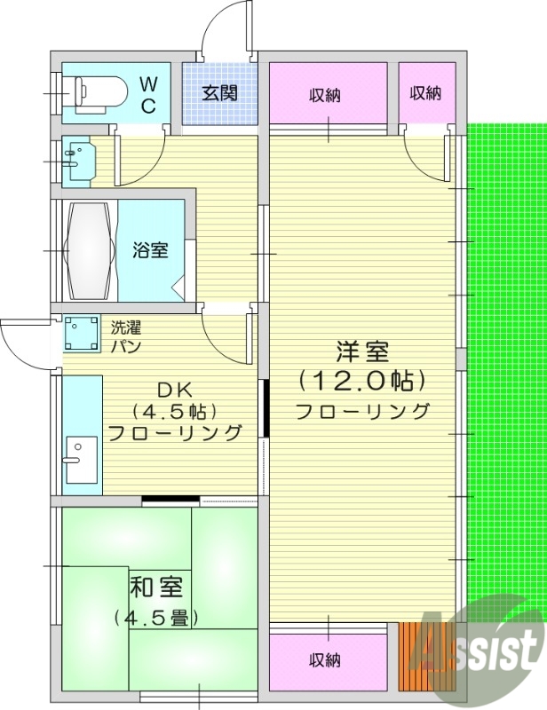 2DK、都市ガス、エアコン、追炊き機能、独立洗面台