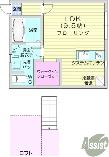 1LDK、ロフト、追い焚き、インターネット無料