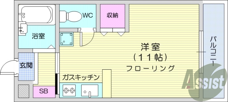１R、エアコン、洗面台、シャワー、室内洗濯機置場、照明機器