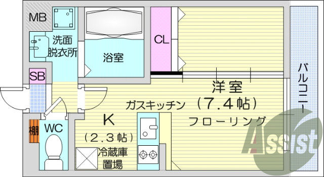1Ｋ、カウンターキッチン、洗髪洗面化粧台、浴室換気乾燥機