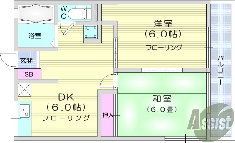 2DK、都市ガス、角部屋、モニター付きインターフォン