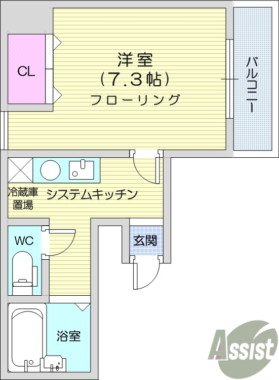 １K、家具家電付き、ウォッシュレット、システムキッチン