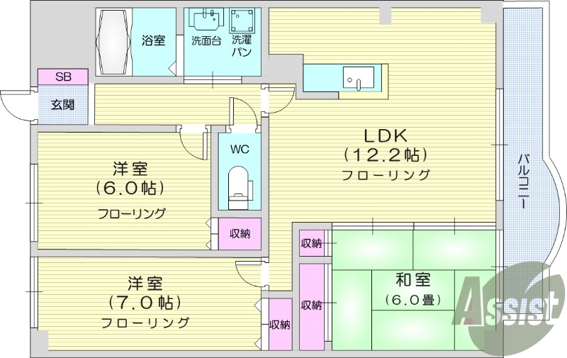 3LDK、対面式キッチン、オートロック、追い焚き