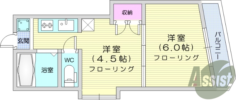 2K、バストイレ別、インターネット無料、エレベーター