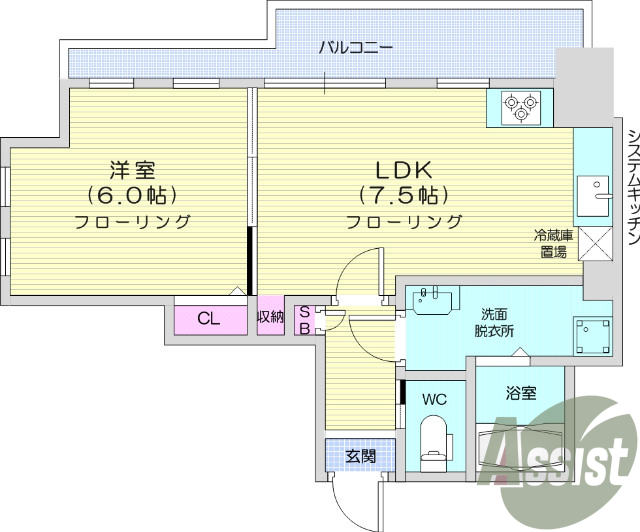１LDK、バストイレ別、追い炊き機能、システムキッチン