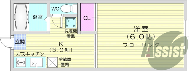 1K、バストイレ別、ガスコンロ可能、都市ガス、エアコン