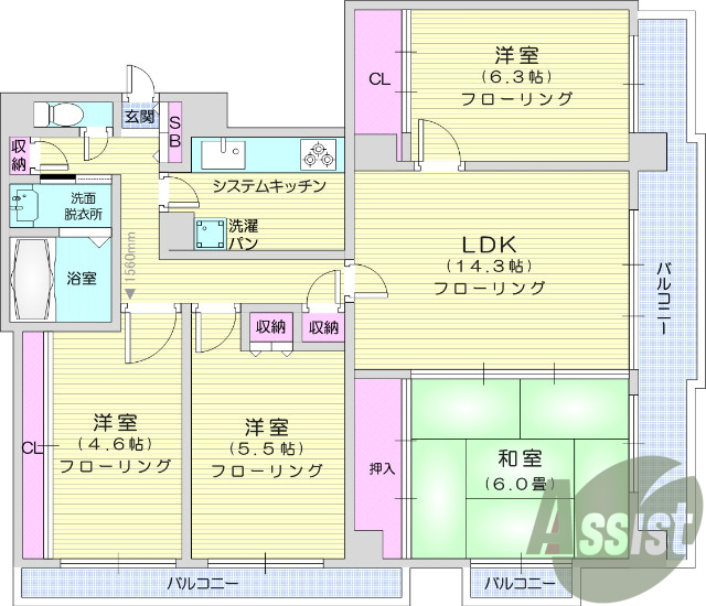 4LDK、追い焚き、システムキッチン、都市ガス。