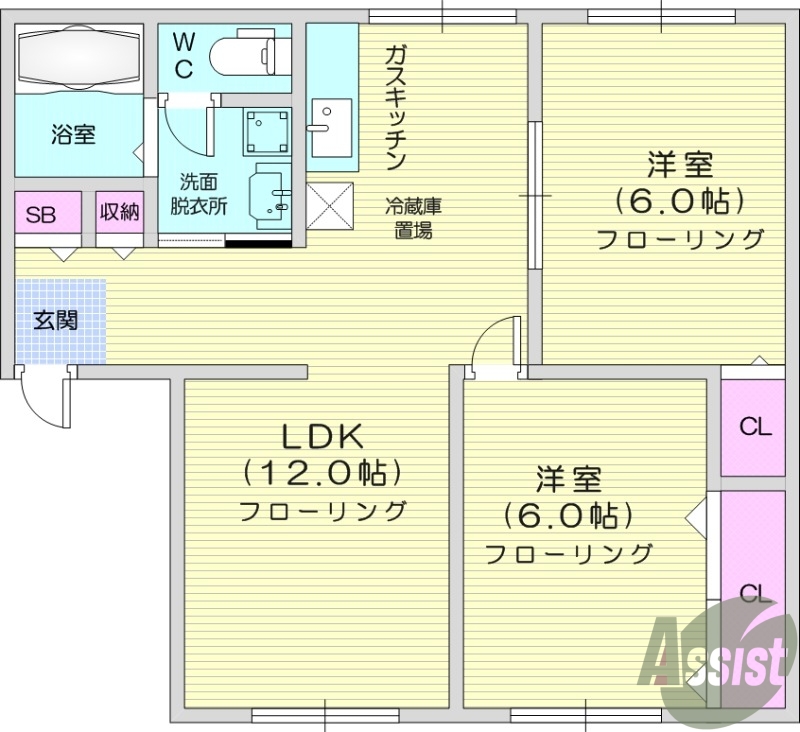 3DK、南向き、日当たり良好、バストイレ別