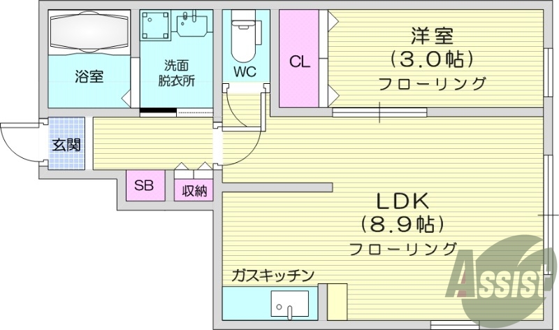 1LDK、追い焚き機能付き、インターネット無料