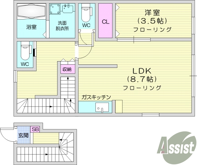 1LDK、追い焚き機能付き、インターネット無料