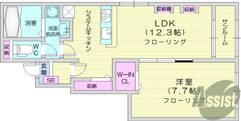 1LDK、エアコン2台、インターネット無料