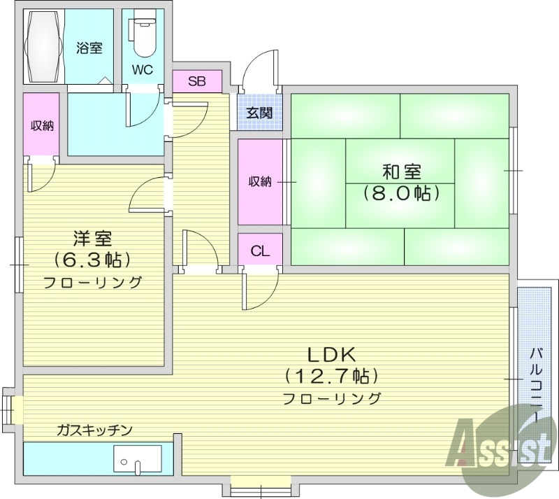 ２LDK、独立洗面台、エアコン、インターネット無料