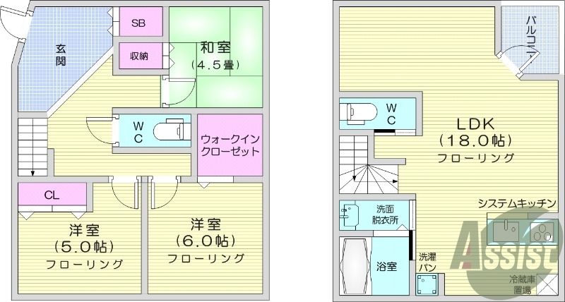 3LDK、ウォークイン、IH3口、追い焚き、独立洗面台