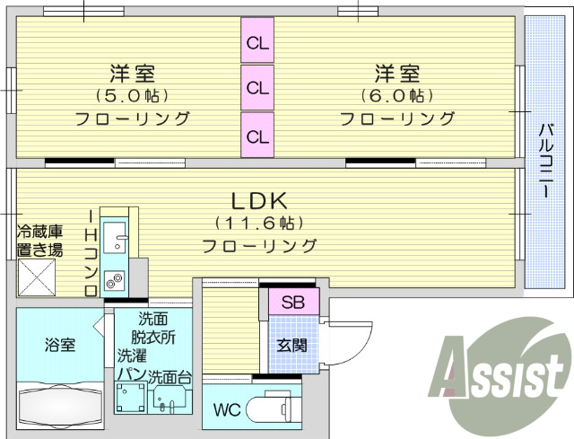 ２LDK、角部屋、TVインターホン付、電子ロック