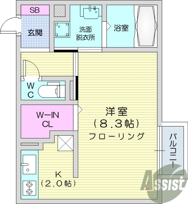 1K、オートロック、防犯カメラ、モニター付きインターフォン