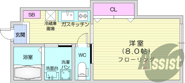 1K、エアコン、室内洗濯機置場、トイレ浴室別、クローゼット