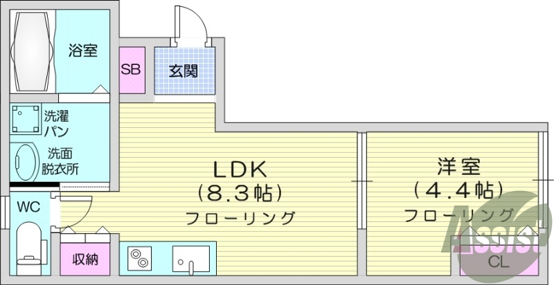 １LDK、浴室乾燥機、モニター付きオートロック、エアコン