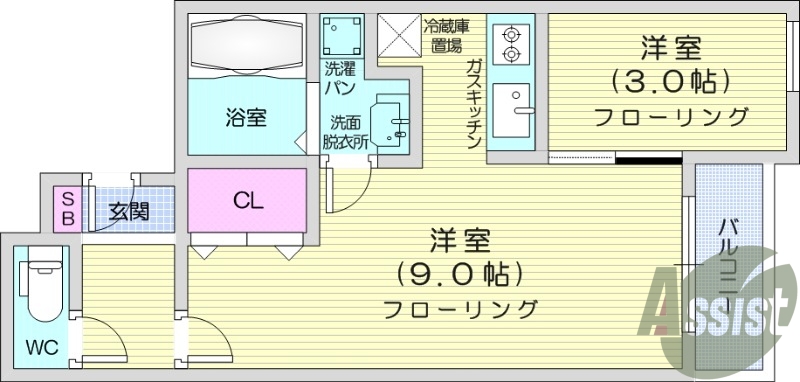 1LDK、ネット無料、防犯カメラ、TV付きインターフォン