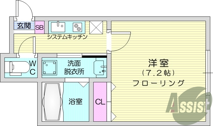 1K、エアコン、モニター付きインターホン