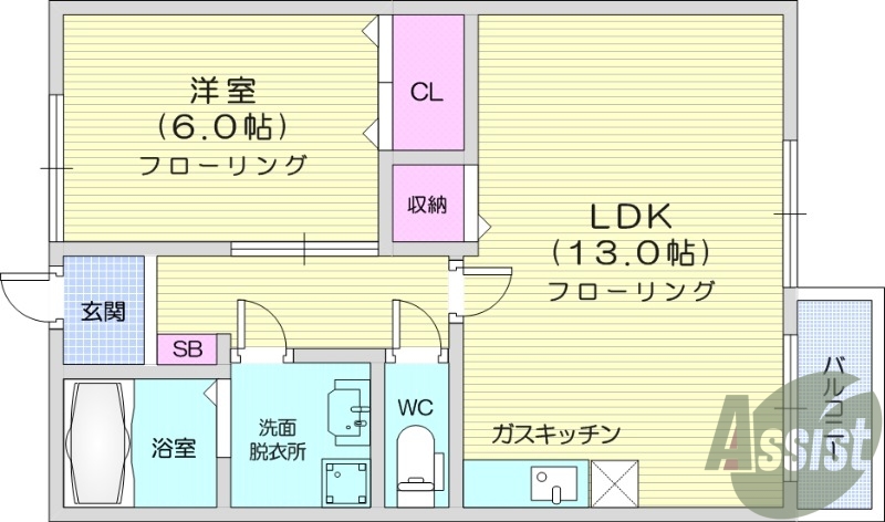 1LDK、角部屋、モニタ付インターホン、エアコン