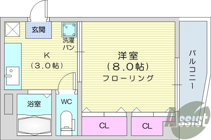 １K、テレビ付きインターホン、温水洗浄便座、追い焚き機能