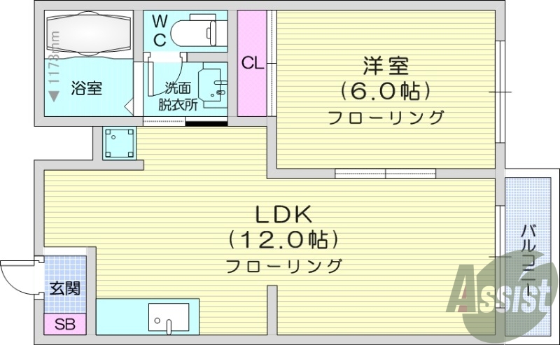 1LDK、角部屋、バストイレ別、トランクルーム、追い焚き機能