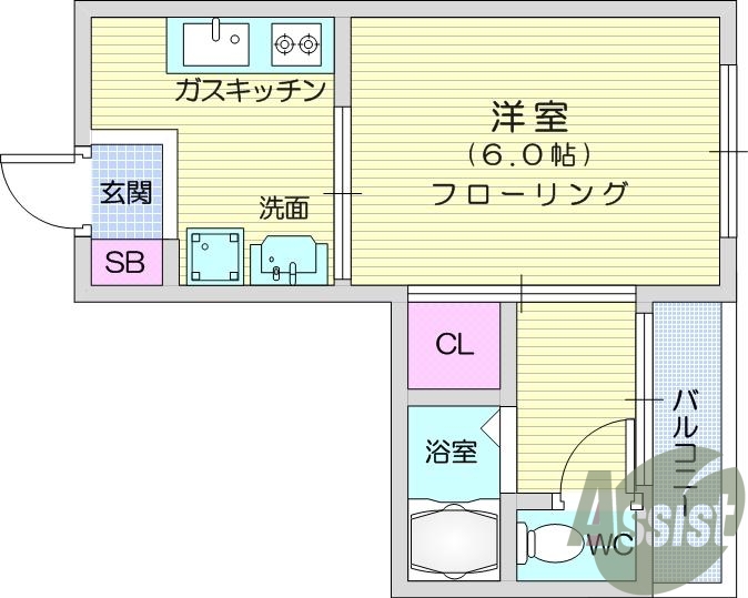 １K・B・T別・南向き・角部屋・収納スペース・都市ガス