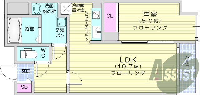 1LDK、エアコン、バストイレ別、モニター付きインターホン