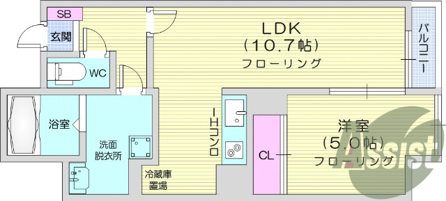 1LDK・IHクッキングヒーター、エアコン、給湯