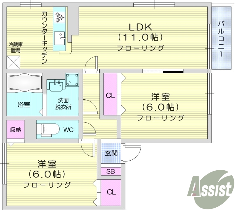 2LDK、温水洗浄便座、モニター付きインターホン、追い焚き