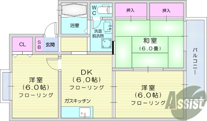 3DK　南向き　独立洗面台　温水洗浄便座　プロパンガス