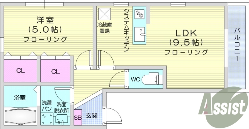 1LDK、宅配ボックス、インターネット無料