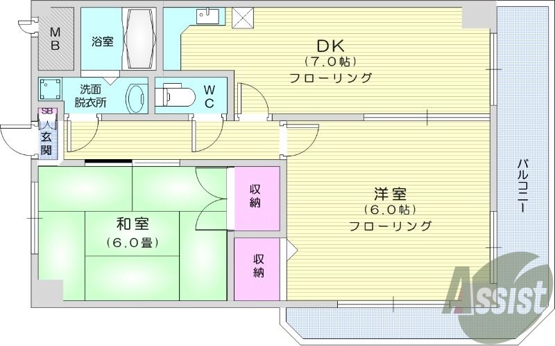 2DK、オートロック、インターネット無料。