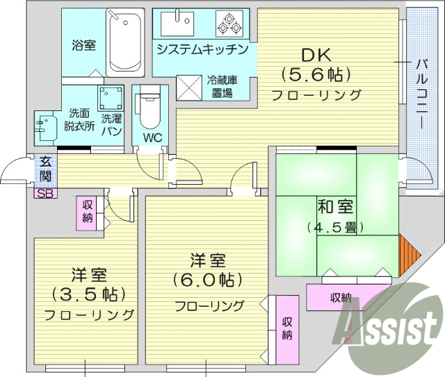 2SDK、角部屋、システムキッチン、オートロック、B・T別